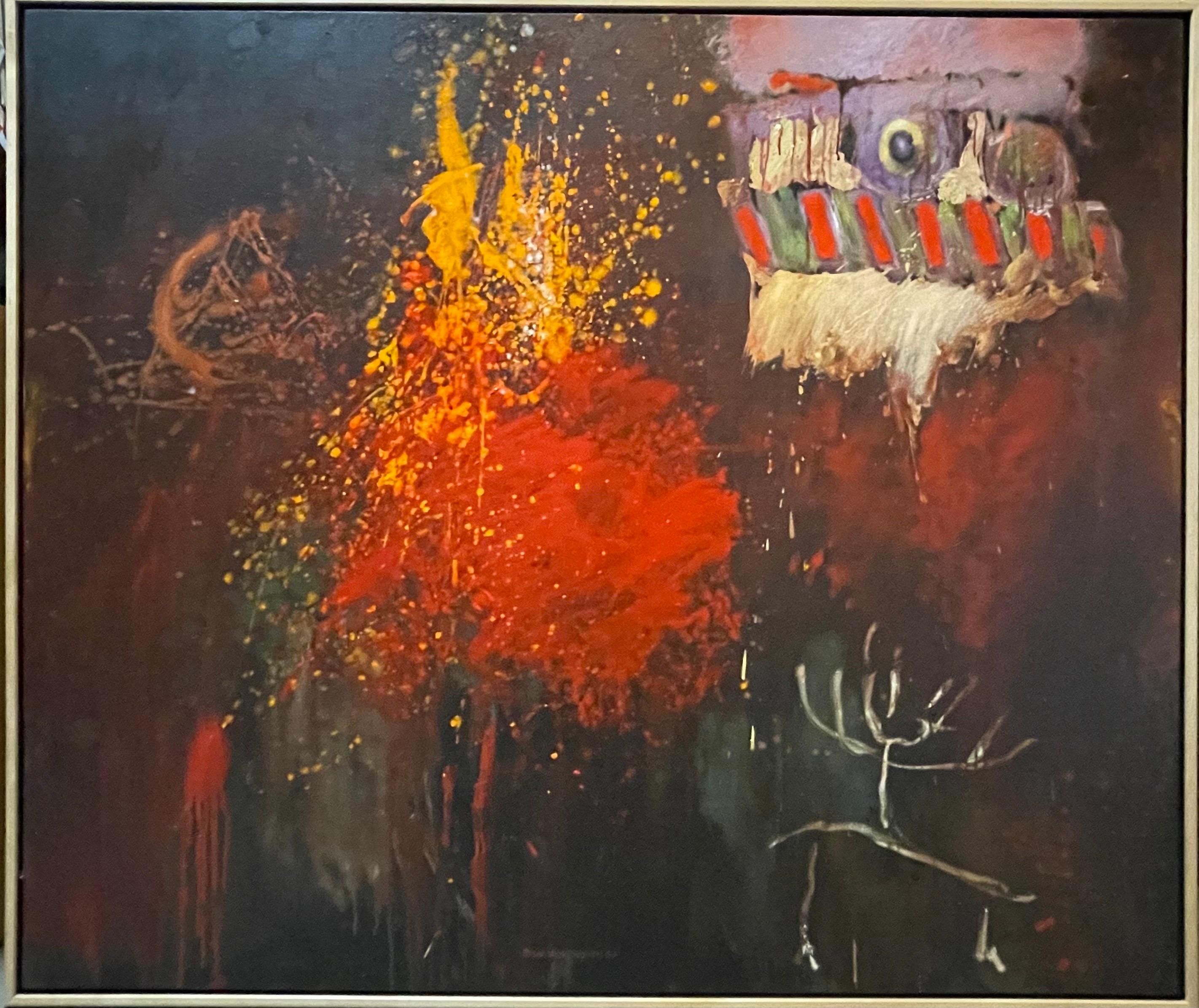 Roger Van Ouytsel (Américain, né en 1941) 
Titre : "Les choses que j'ai aimées chez Larry Wise," 
1987. Peinture à l'huile sur toile, signée et datée. Encadré. 
Provenance : Exposé à la galerie Allan Stone, New York, 1988. 
Dimensions : 44'' x 52'',