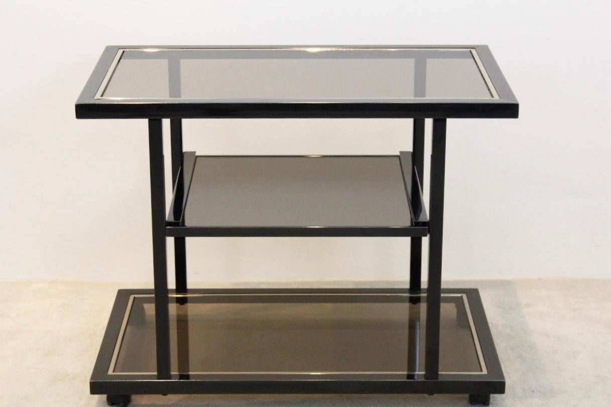 Roger Vanhevel Black and Brass Bar Cart, Belgium, 1970s In Good Condition In Voorburg, NL