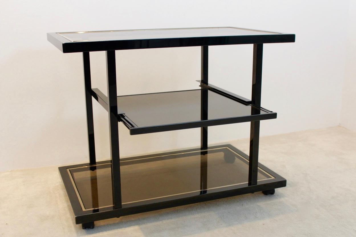 Roger Vanhevel Black and Brass Bar Cart, Belgium, 1970s 1