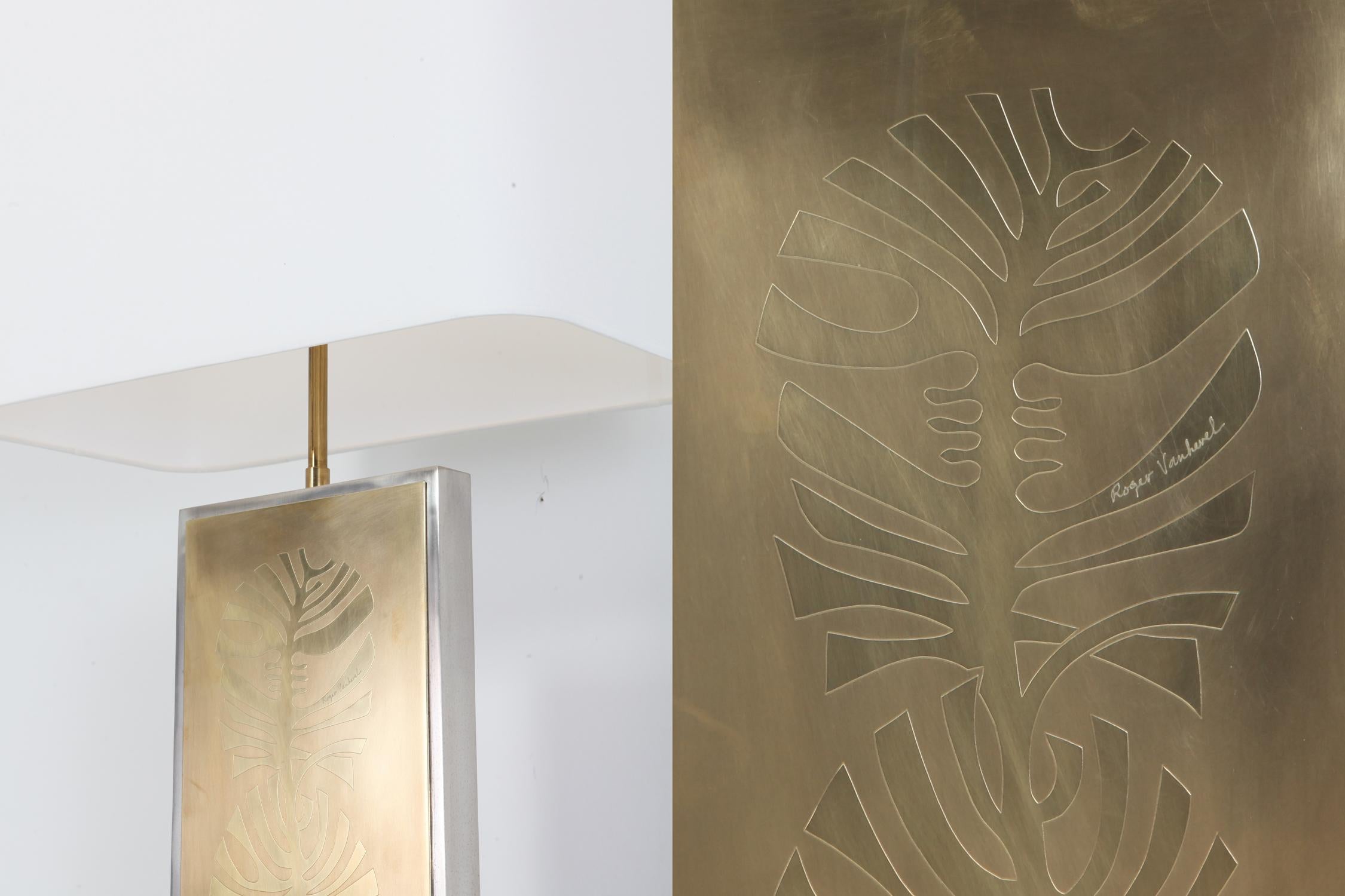 Roger Vanhevel Brass Etched Impressive Table Lamp For Sale 5