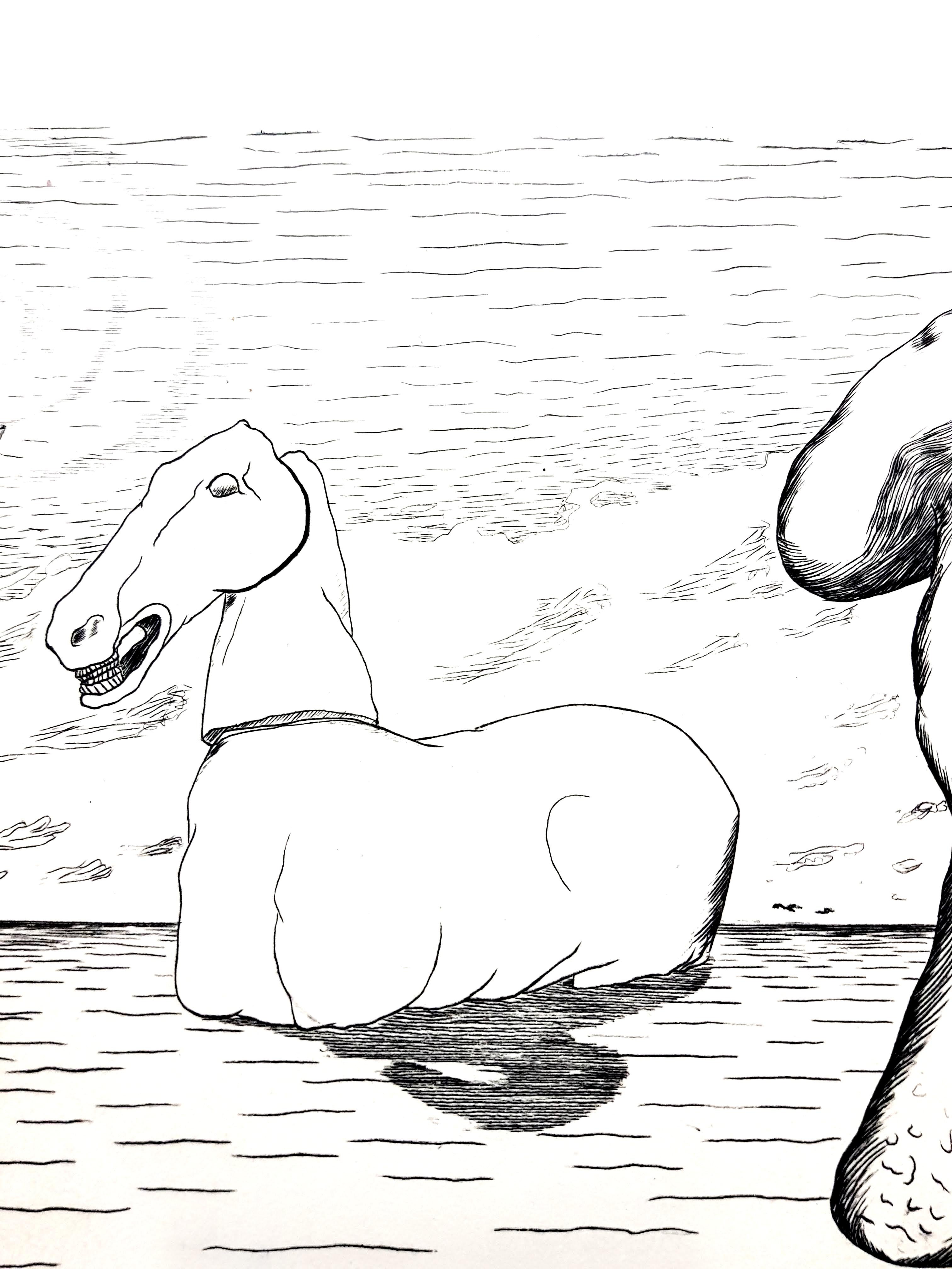 Roger Vieillard - Surrealist Horse - Original Etching For Sale 4