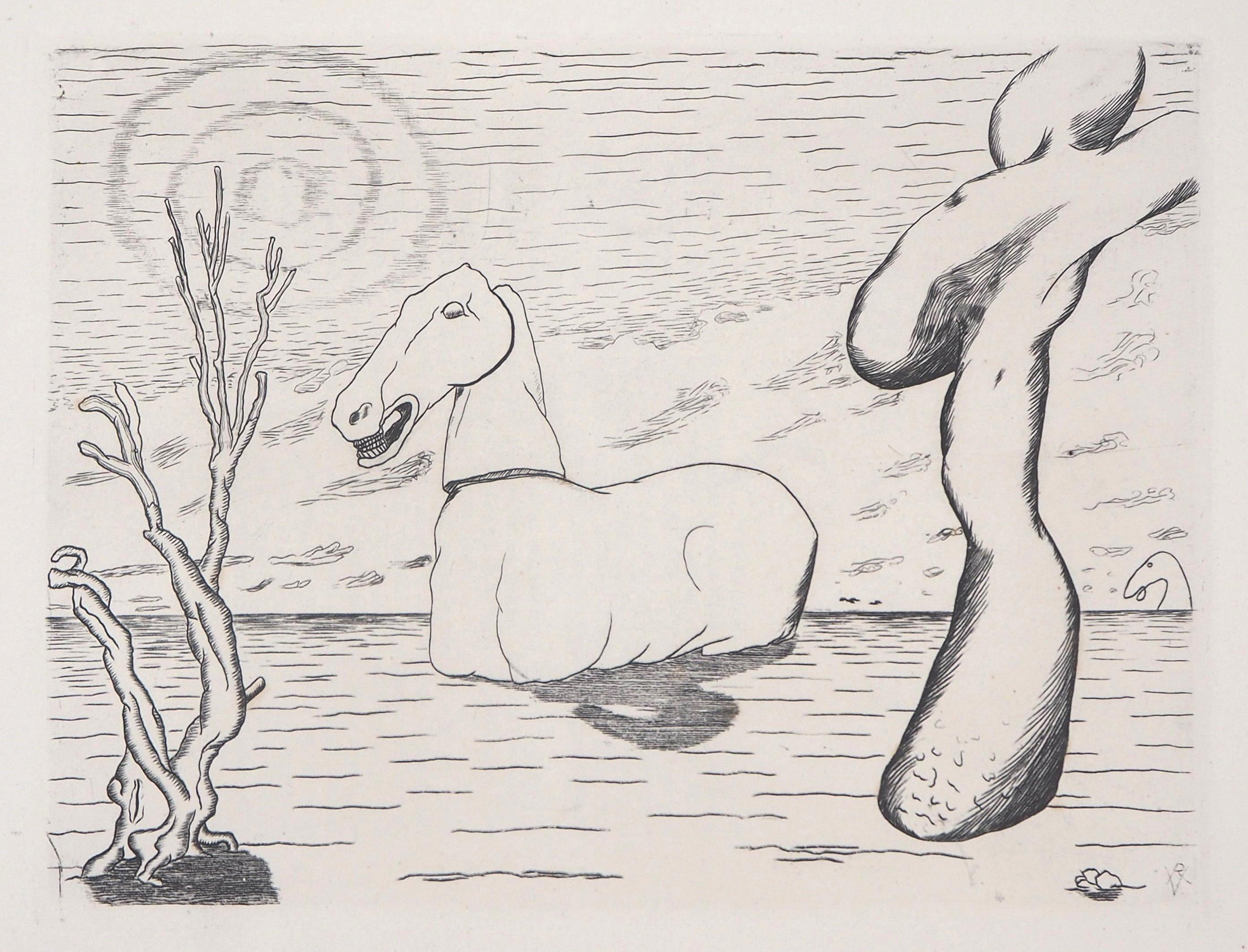 Roger Vieillard Figurative Print - Surrealist Horse - Original Etching, 1946
