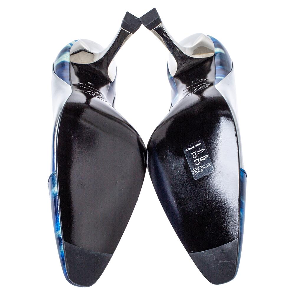 Roger Viver Sliver/Blue Glitter Leather Pointed Toe Pumps Size 36 1