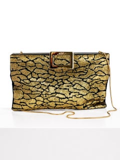 Roger Vivier 2014 Black Satin Evening Clutch Bag with Gold Sequins