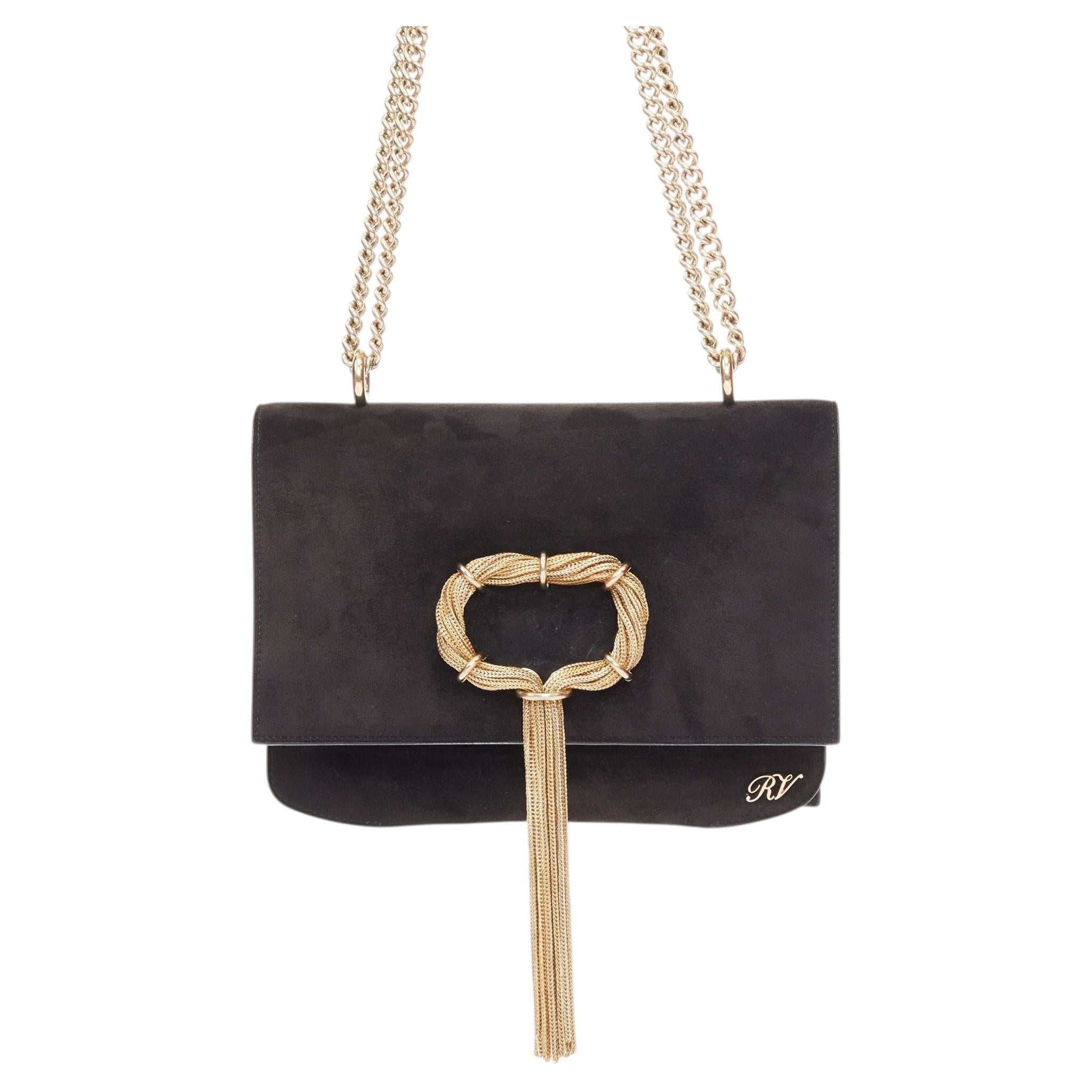 ROGER VIVIER 2017 Club Chain suede chain tassel buckle RV evening clutch bag in vendita