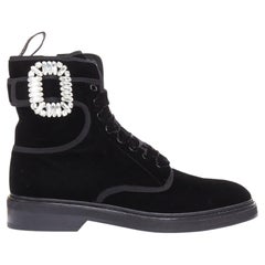 ROGER VIVIER 2020 Viv Rangers velvet crystal strass buckle utility combat boots