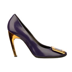 Roger Vivier Aubergine Patent Leather Heels with Gold Details - Size  36 IT