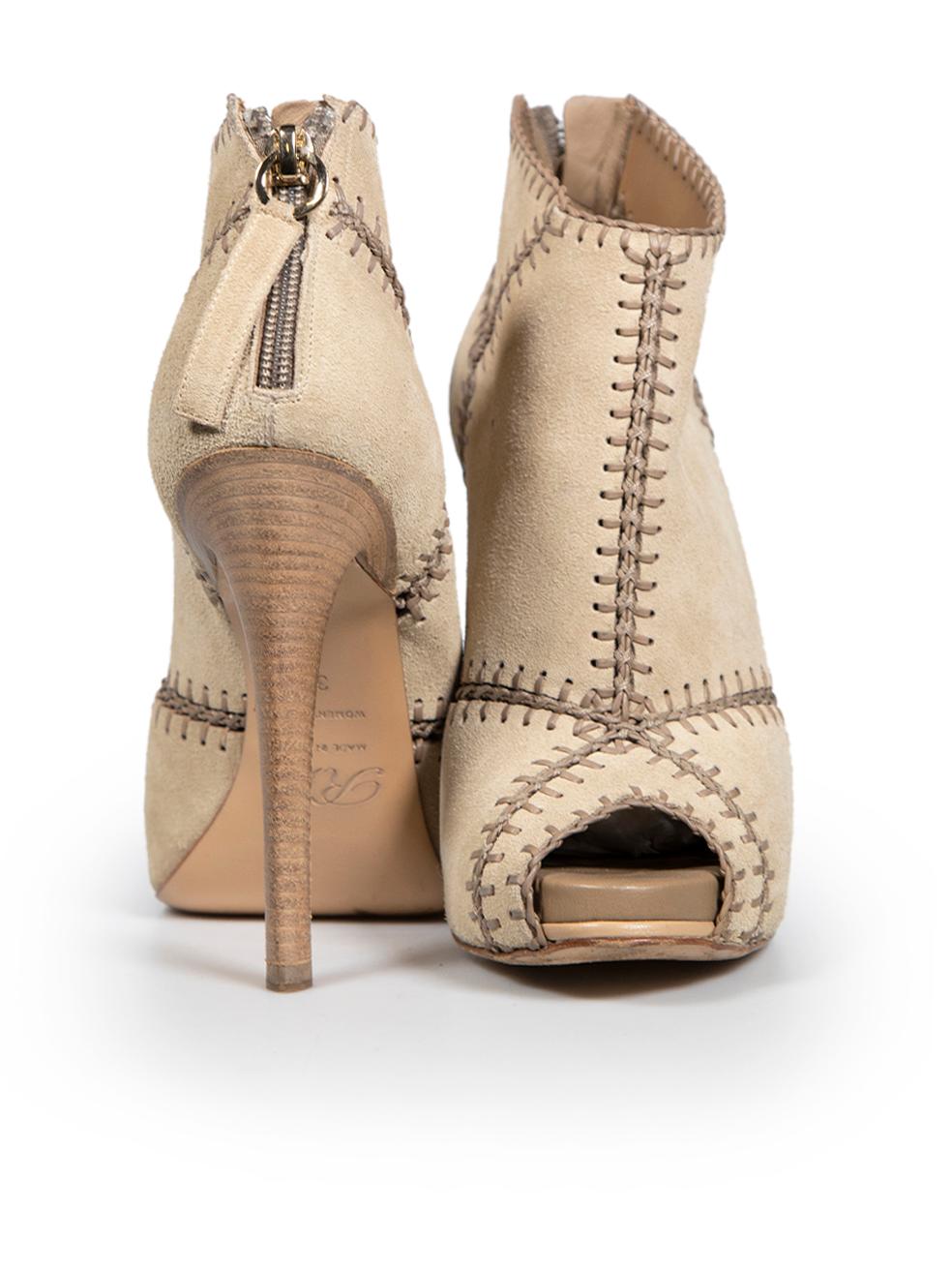 Roger Vivier Beige Suede Panelled Peep Toe Heels Size IT 37 In Good Condition For Sale In London, GB