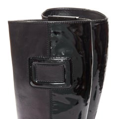 ROGER VIVIER Belle patent leather split patchwork buckle pointy toes heel boots