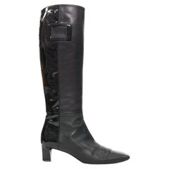 ROGER VIVIER Belle patent leather split patchwork buckle pointy toes heel boots