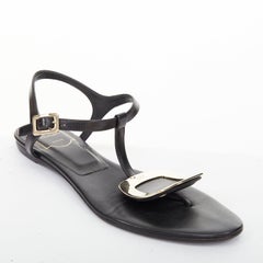 ROGER VIVIER Bikiviv leather gold buckle tstrap comfort thong flat sandals EU37