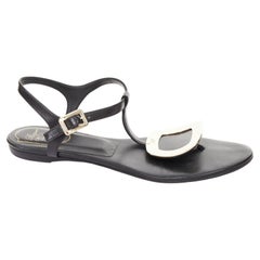 ROGER VIVIER Bikiviv leather gold buckle tstrap comfort thong flat sandals EU37