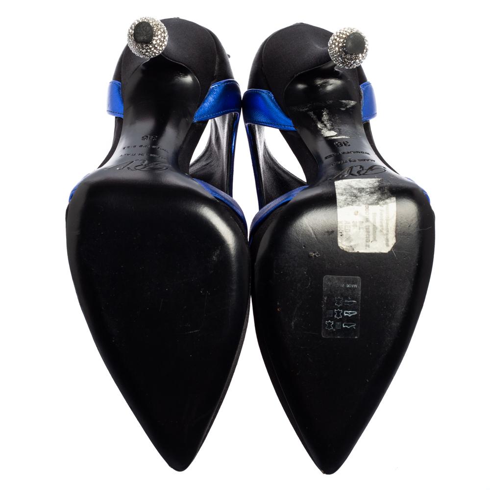 Roger Vivier Black-Blue Satin Embellished Heel Pointed Toe Ankle Boots Size 36 2