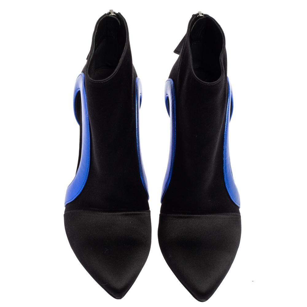 Roger Vivier Black-Blue Satin Embellished Heel Pointed Toe Ankle Boots Size 36 3