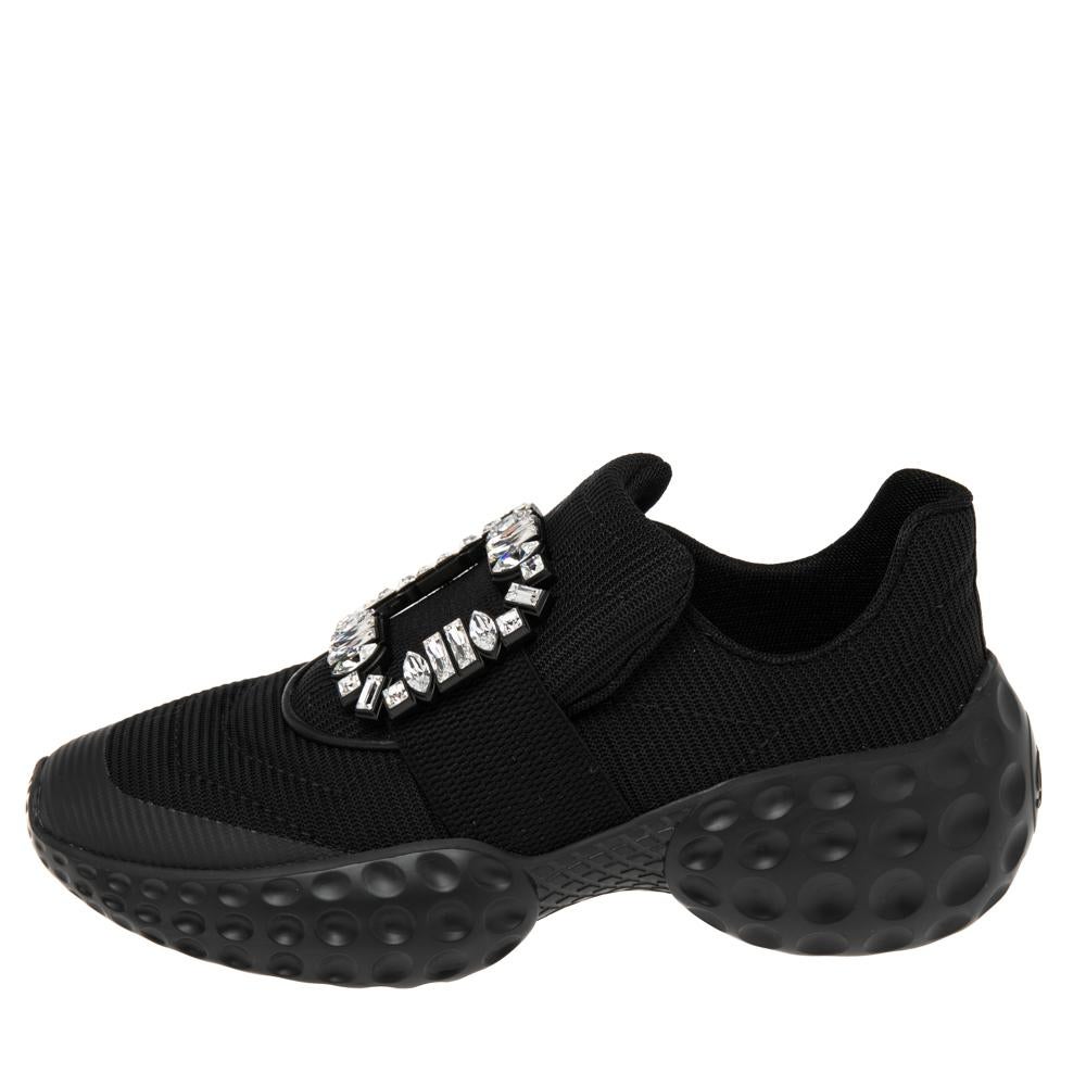 Roger Vivier Black Canvas Sneaky Viv Embellished Slip On Sneakers Size 39 1