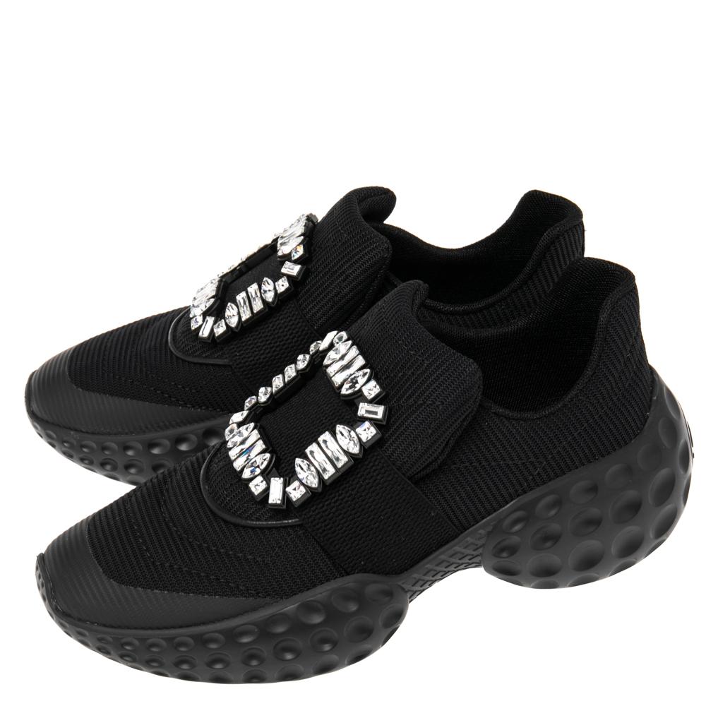 Roger Vivier Black Canvas Sneaky Viv Embellished Slip On Sneakers Size 39 4