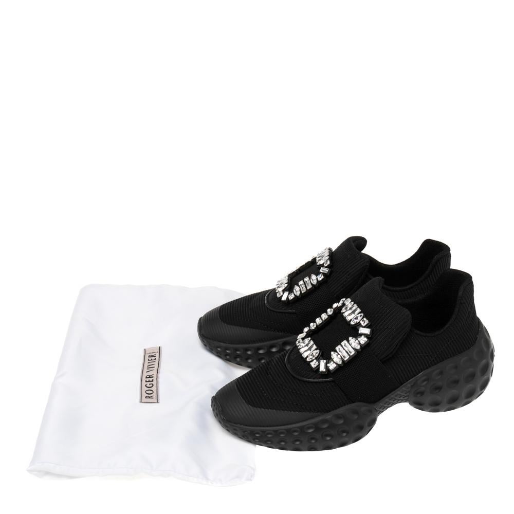 Roger Vivier Black Canvas Sneaky Viv Embellished Slip On Sneakers Size 39 5