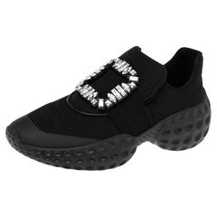 Roger Vivier Black Canvas Sneaky Viv Embellished Slip On Sneakers Size 39