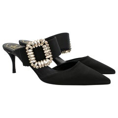 Roger Vivier Black Crystal-Embellished Satin Mules 39