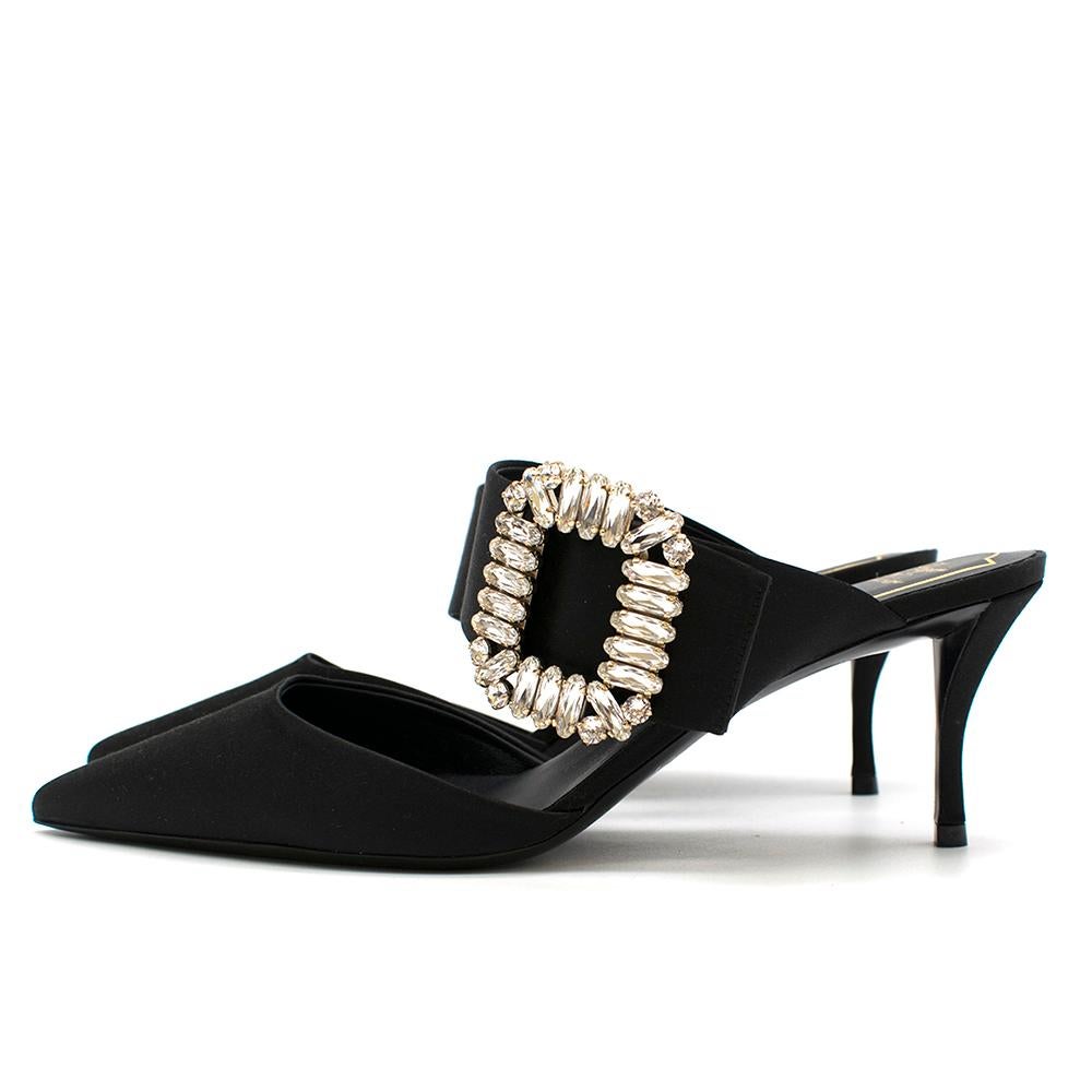 Roger Vivier Black Crystal-Embellished Satin Mules - Size EU 39 In New Condition For Sale In London, GB