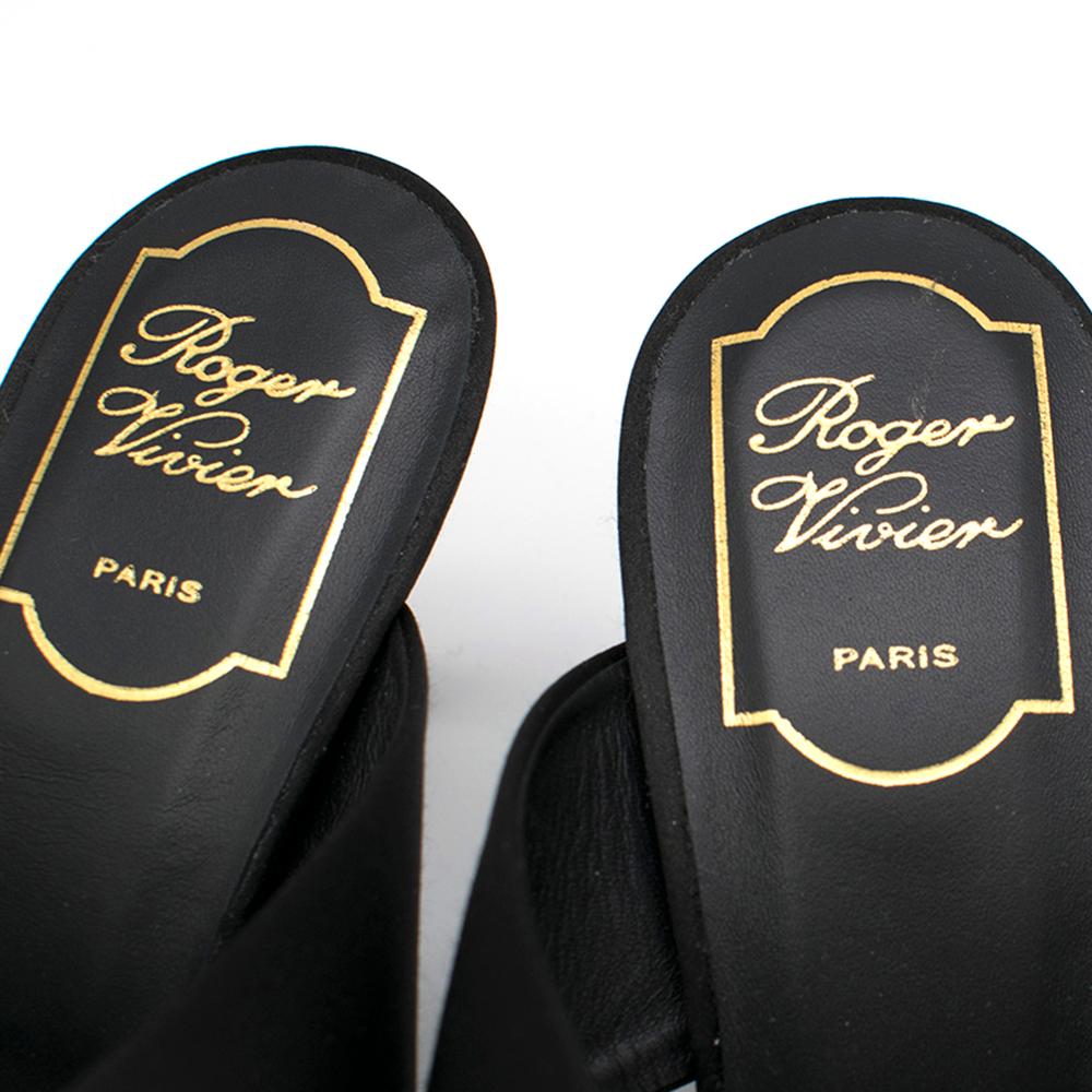 Roger Vivier Black Crystal-Embellished Satin Mules - Size EU 39 For Sale 4