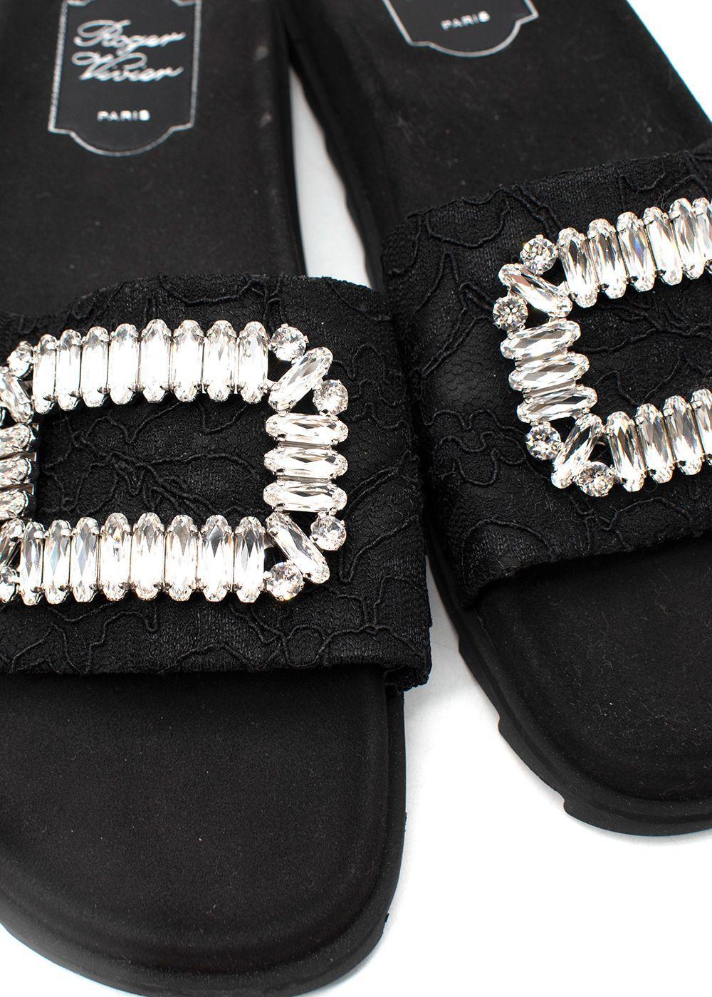 Roger Vivier Black Crystal Embellished Sliders In Excellent Condition For Sale In London, GB