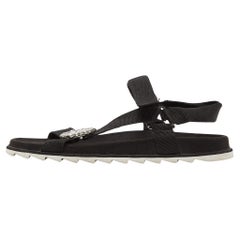 Roger Vivier Black Fabric Crystal Embellished Buckle Trekky Viv' Flat Sandals Si