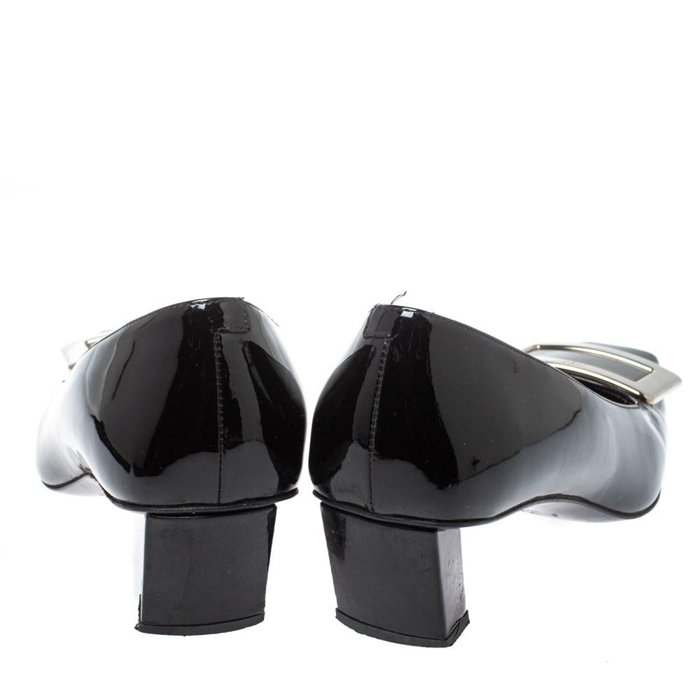 Women's Roger Vivier Black Leather Buckle Detail Pumps Size 36.5