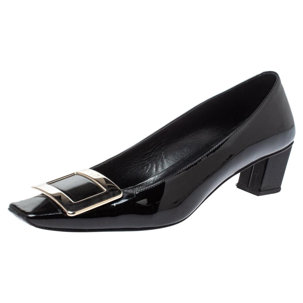 Roger Vivier Black Leather Buckle Detail Pumps Size 36.5