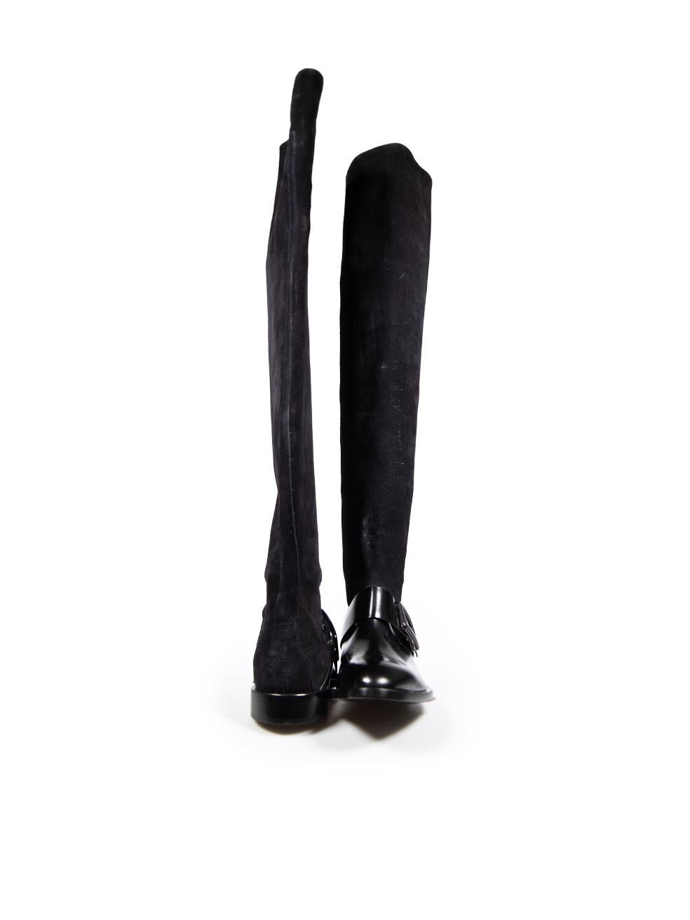 Roger Vivier Black Leather Over The Knee Suede Panel Boots Size IT 36 In Good Condition For Sale In London, GB
