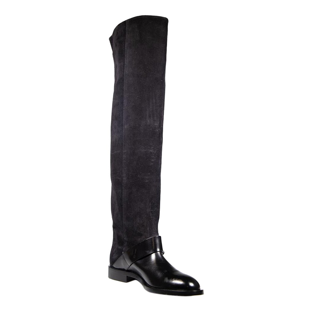 Roger Vivier Bottes Over The Knee en cuir noir avec empiècements en daim Taille IT 36 en vente