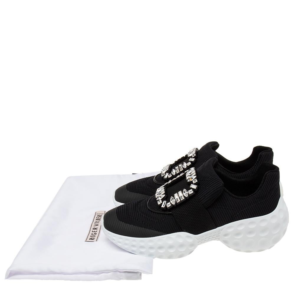 Roger Vivier Black Nylon Viv Run Light Strass Buckle Sneakers Size 38.5 4