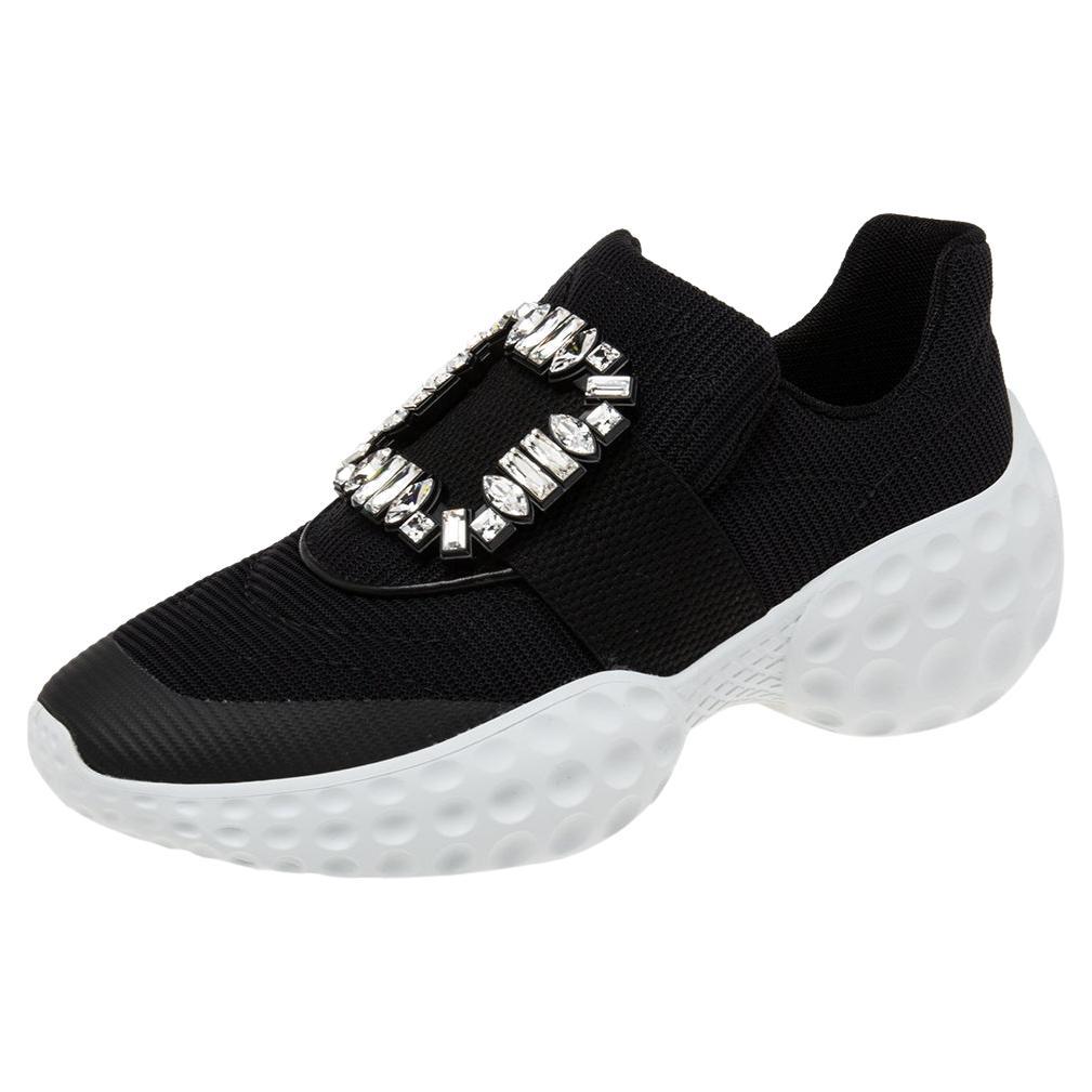 Roger Vivier Black Nylon Viv Run Light Strass Buckle Sneakers Size 38.5