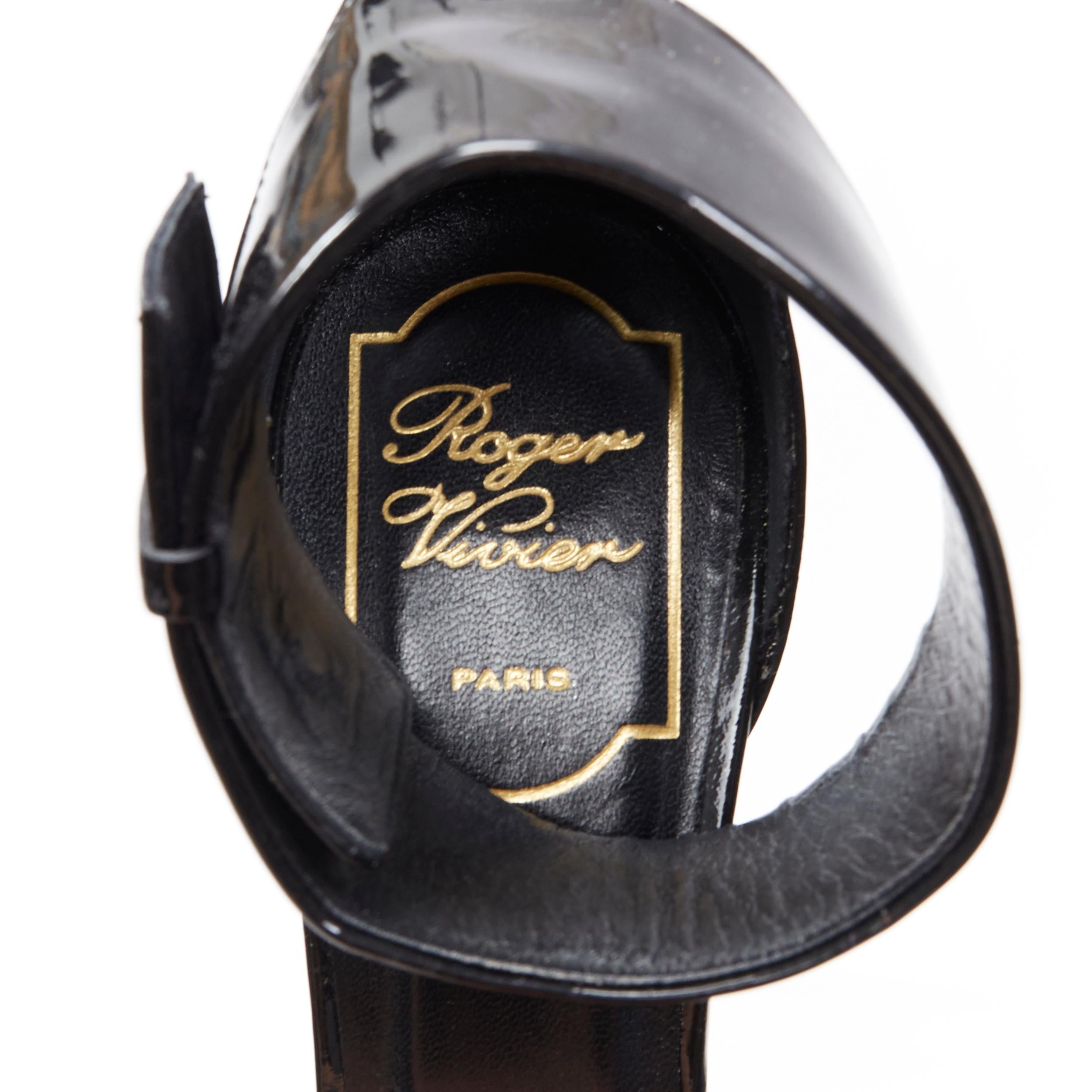 ROGER VIVIER negro charol oro perla tacón alto correa de tobillo bomba dorsay EU37.5 6