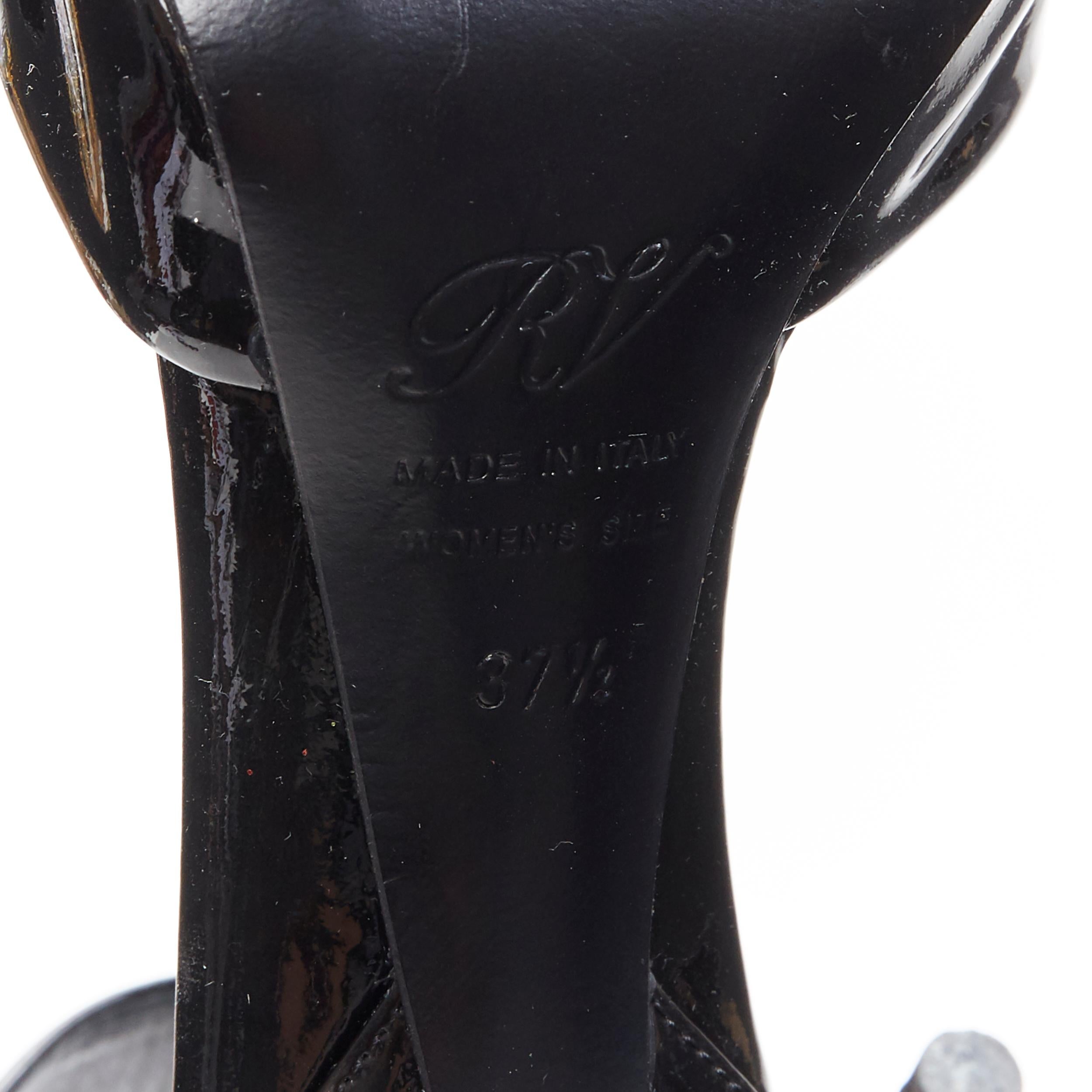 ROGER VIVIER negro charol oro perla tacón alto correa de tobillo bomba dorsay EU37.5 7