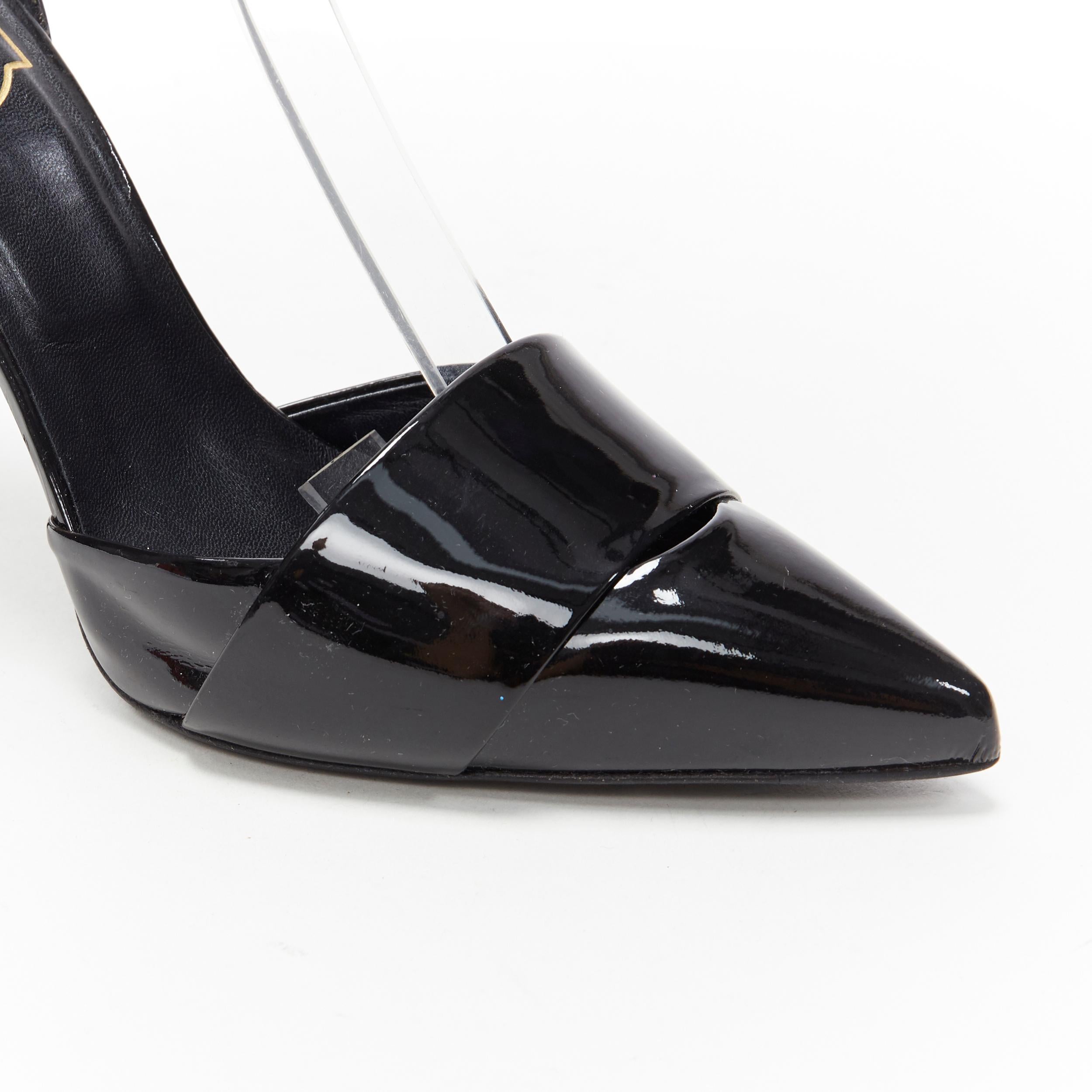 ROGER VIVIER negro charol oro perla tacón alto correa de tobillo bomba dorsay EU37.5 3