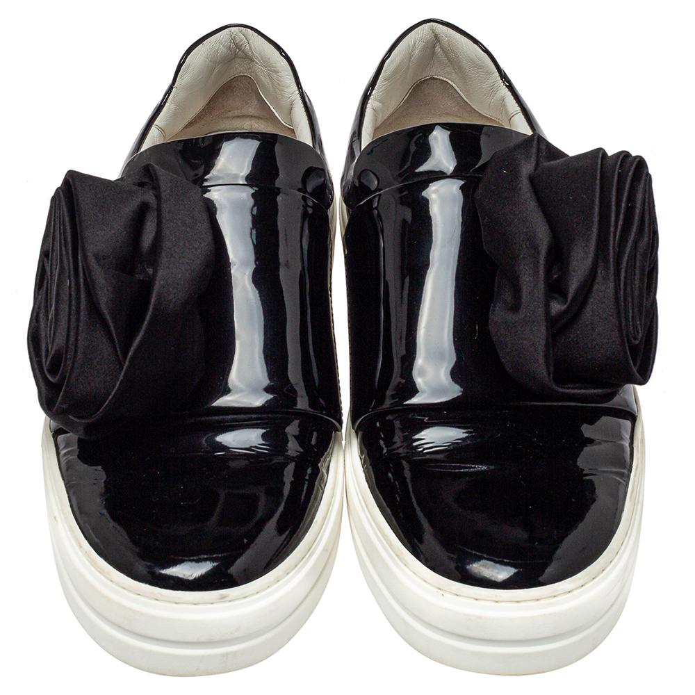 Women's Roger Vivier Black Patent Leather And Satin Slip On Sneakers Size 38