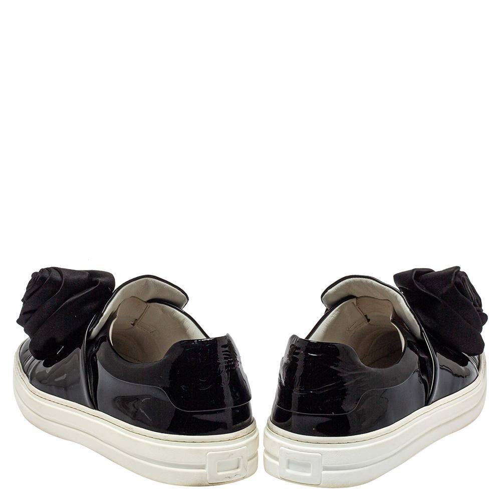 Roger Vivier Black Patent Leather And Satin Slip On Sneakers Size 38 1