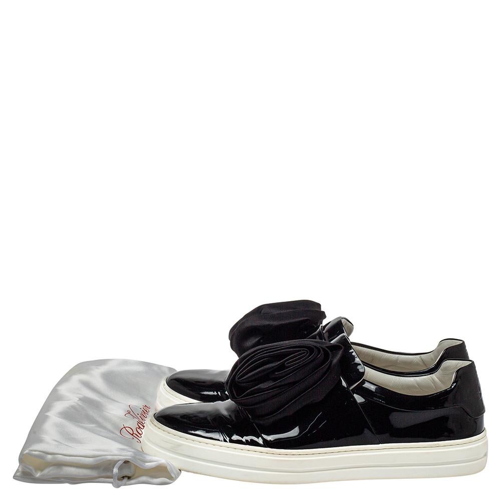 Roger Vivier Black Patent Leather And Satin Slip On Sneakers Size 38 4