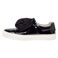 Roger Vivier Black Patent Leather And Satin Slip On Sneakers Size 38
