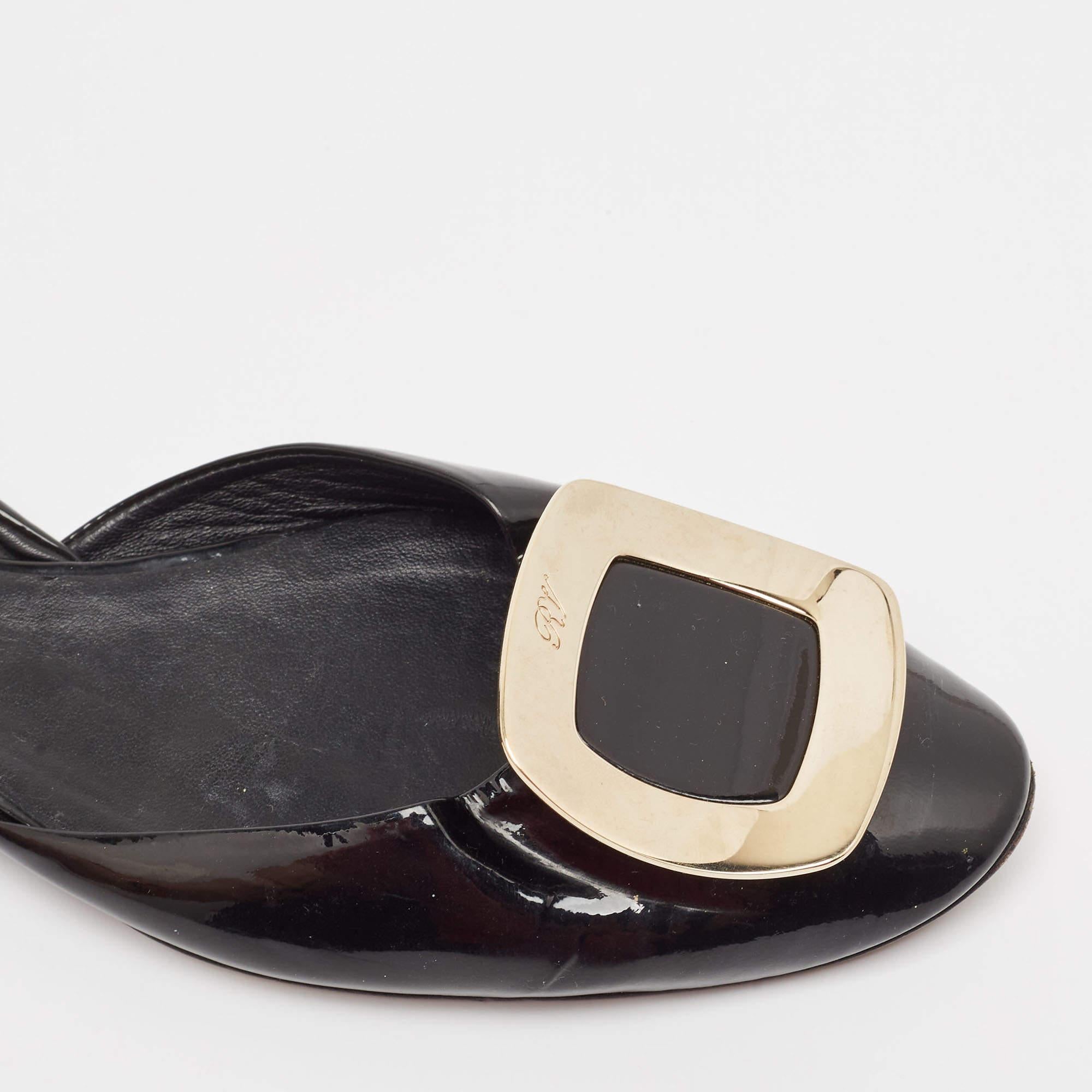 Roger Vivier Black Patent Leather Chip Scrunch Flats Size 39 For Sale 3