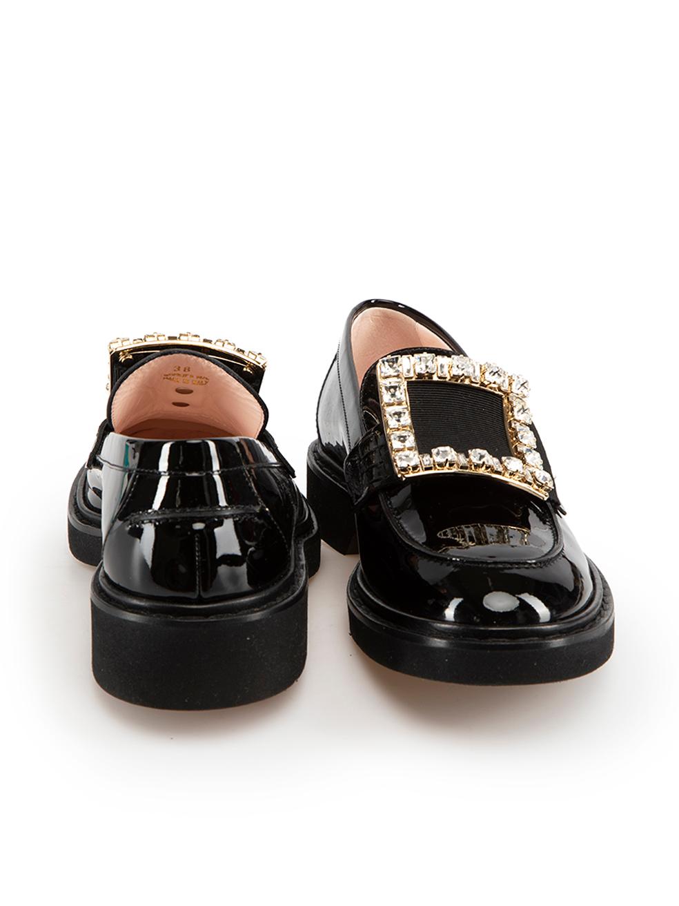 Roger Vivier Black Patent Leather Gemstone Buckle Loafers Size IT 38 In New Condition For Sale In London, GB