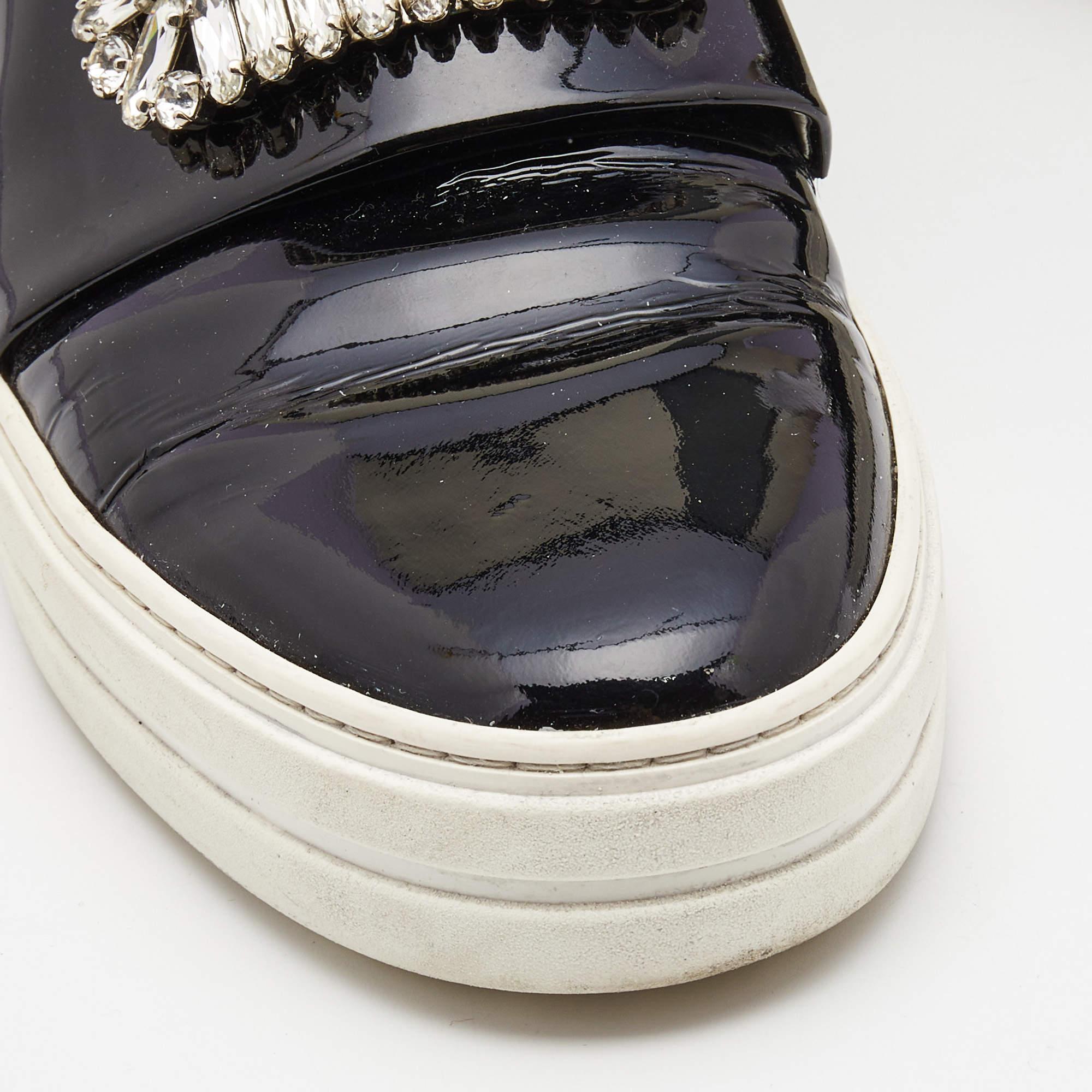 Roger Vivier Black Patent Leather Sneaky Viv Crystal Embellished   Size 39 2