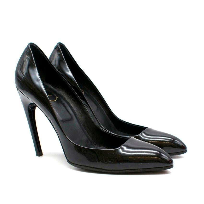 Roger Vivier Black Patent Heels

- Patent black leather exterior, black leather interior
- Pointed pump toe
- Curved 'Trompette' heel
- Gold-tone buckle on underside of the heel 

Material
- Leather

Made in Italy 

Please note, these items are