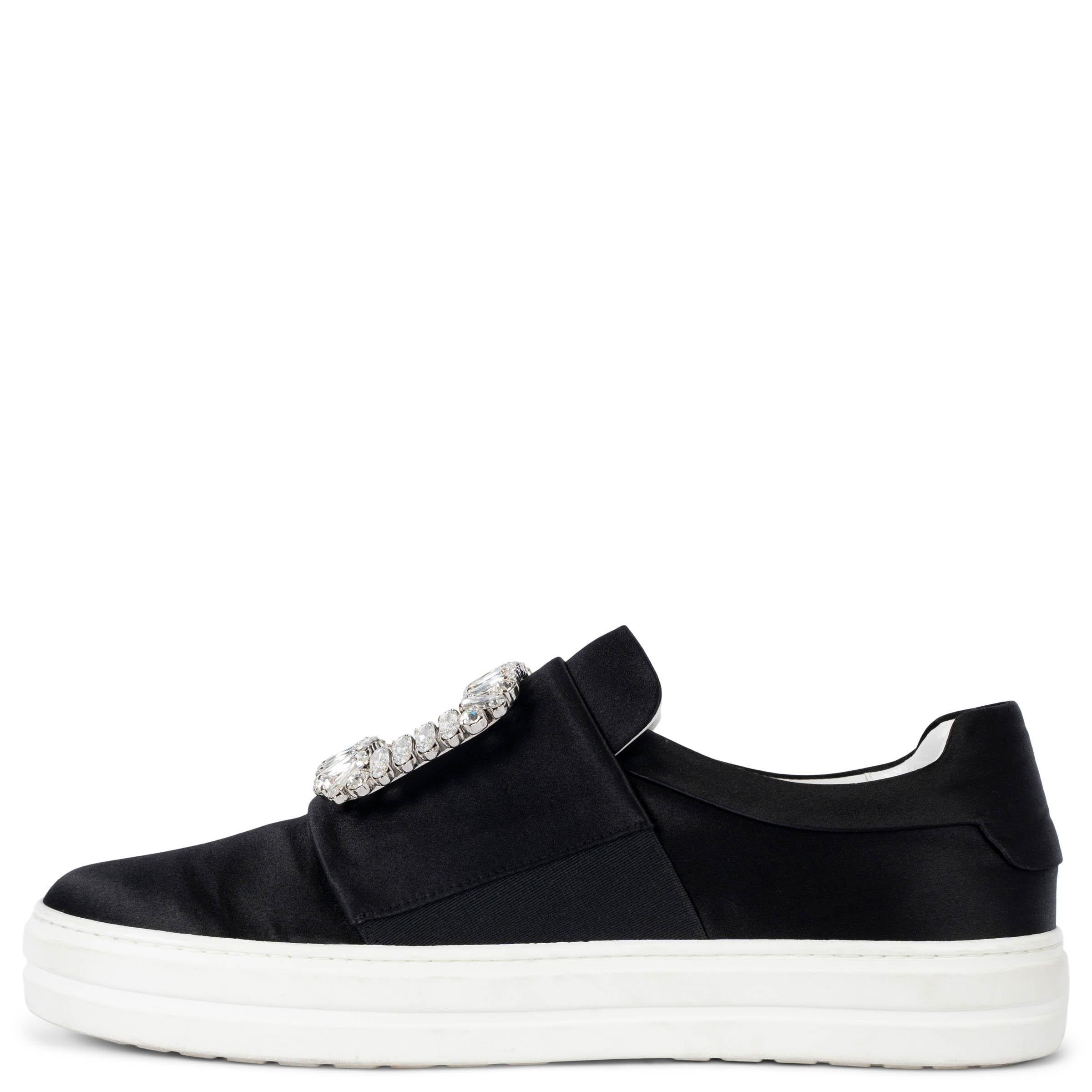 Black ROGER VIVIER black satin 2016 SNEAKY VIV CRYSTAL Sneakers Shoes 37.5 fit 38 For Sale