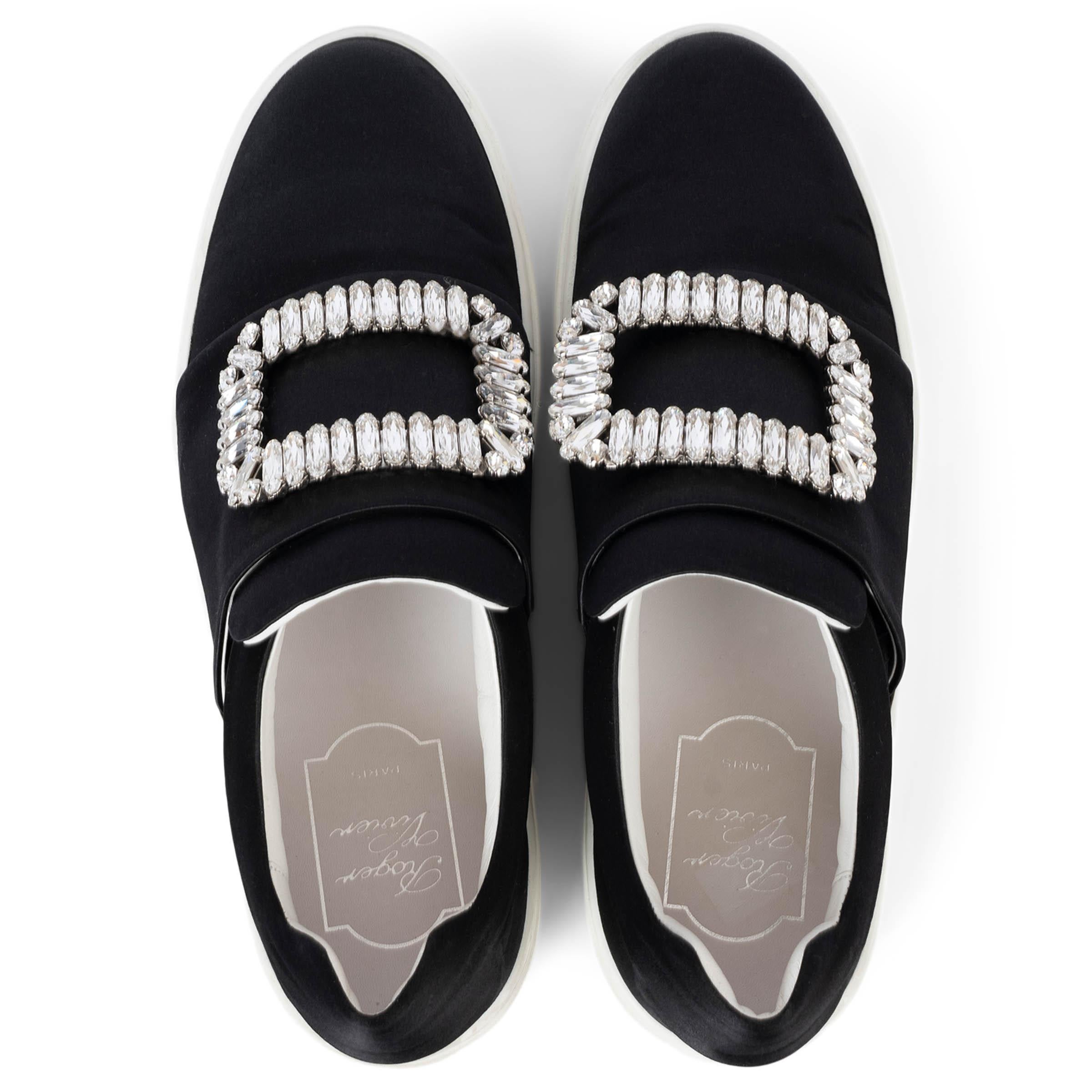 Women's ROGER VIVIER black satin 2016 SNEAKY VIV CRYSTAL Sneakers Shoes 37.5 fit 38 For Sale