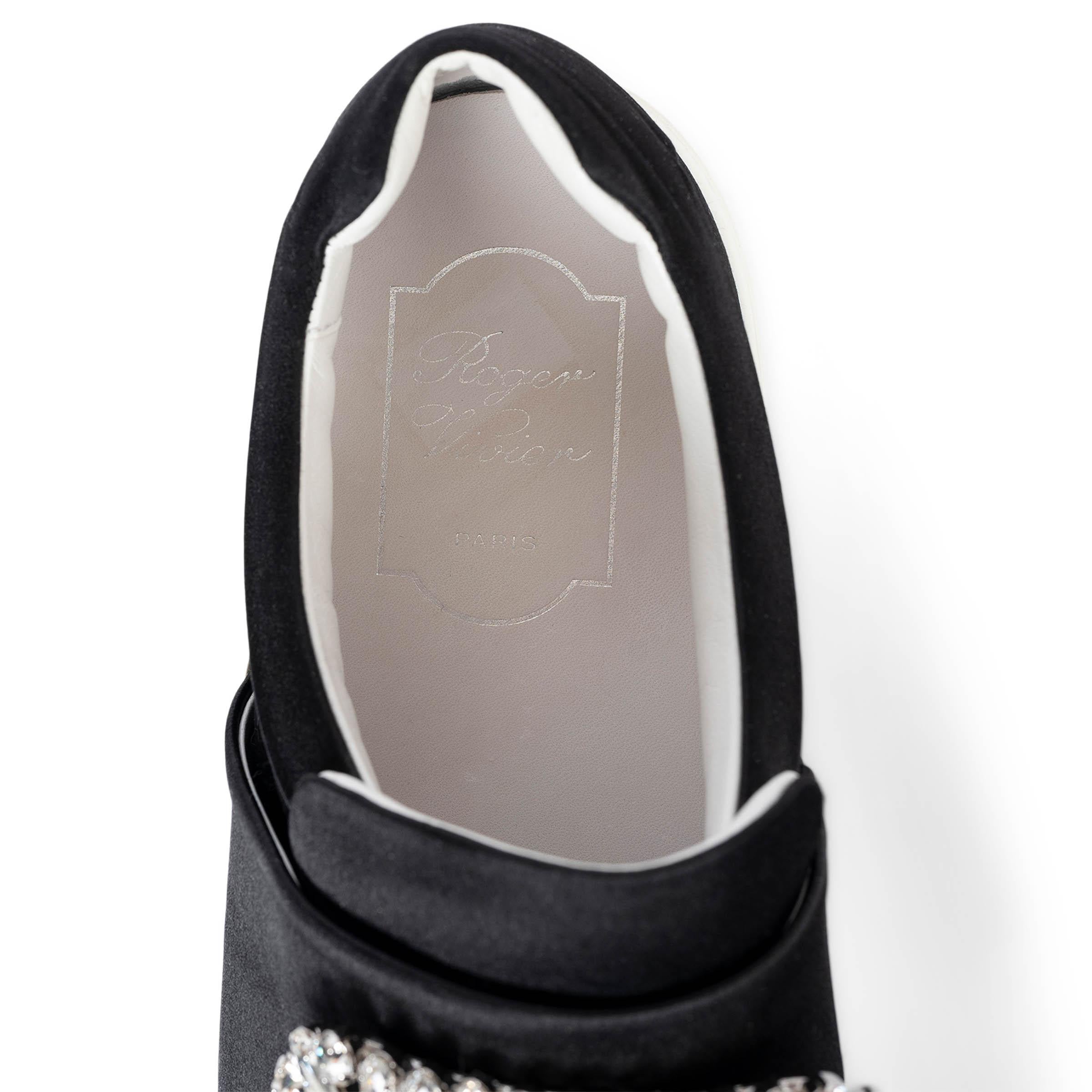 ROGER VIVIER black satin 2016 SNEAKY VIV CRYSTAL Sneakers Shoes 37.5 fit 38 For Sale 1