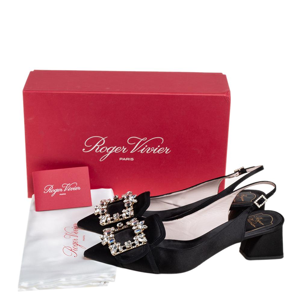 Roger Vivier Black Satin Buckle Slingback Pumps Size 39 2