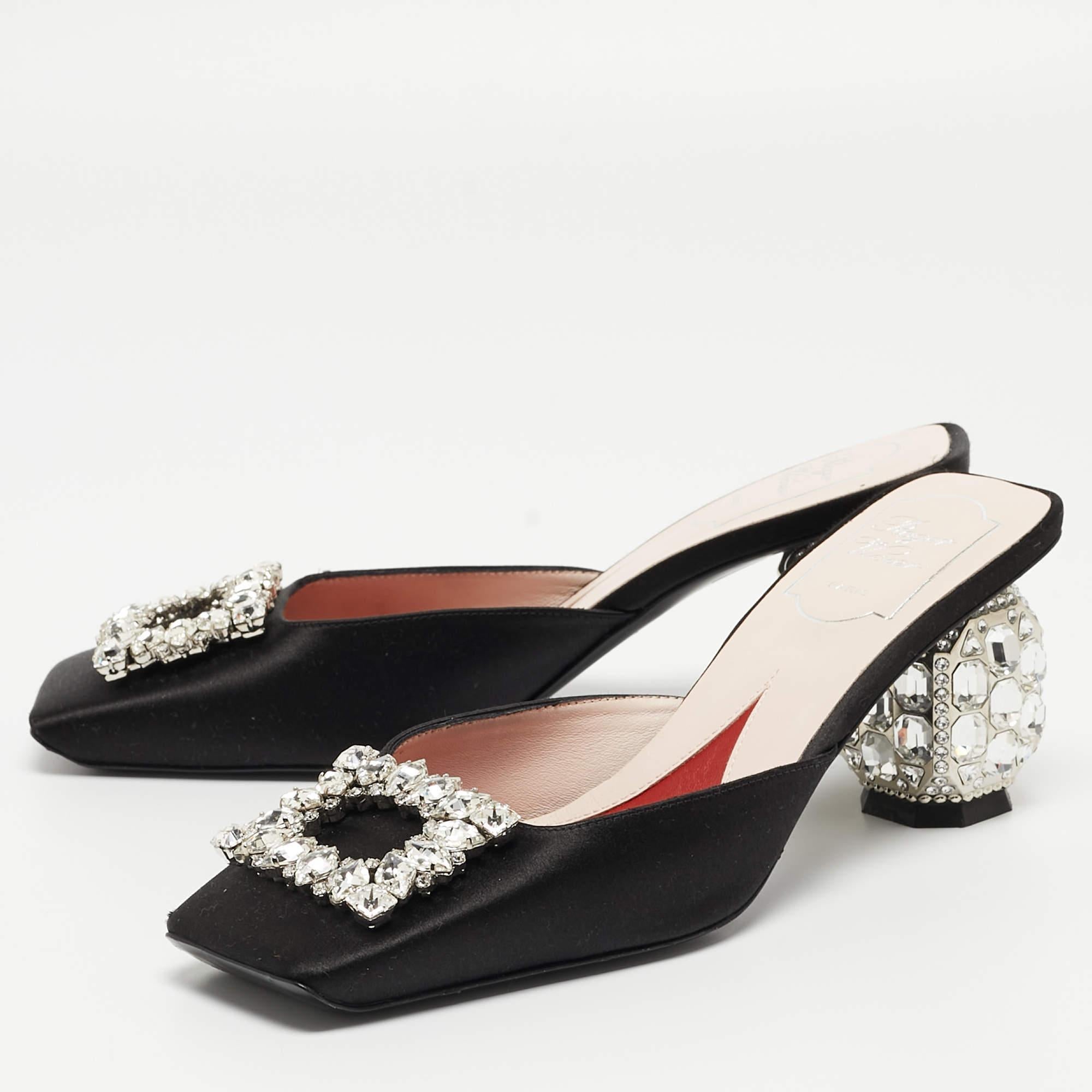Designed exclusively for you, this Roger Vivier pair is versatile. Crafted with satin, these slide mules feature crystal-embellished buckle detail on the vamps, comfortable soles and a fabulous style. Keep it light and casual with this stunning
