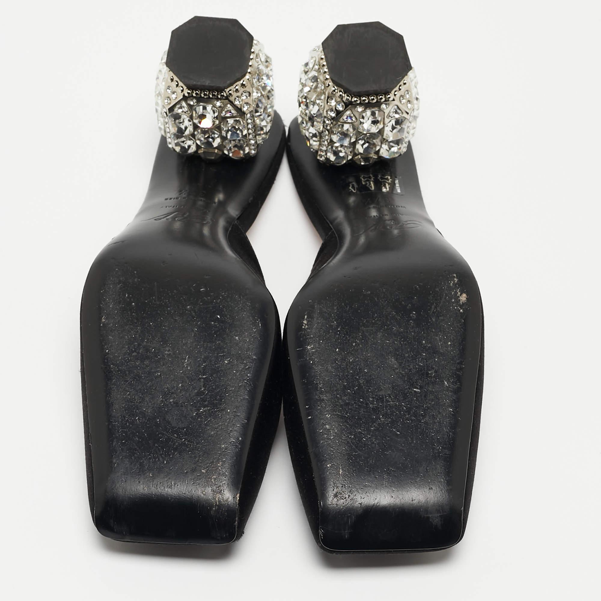 Roger Vivier Black Satin Crystal Embellished Mules Size 37.5 For Sale 1